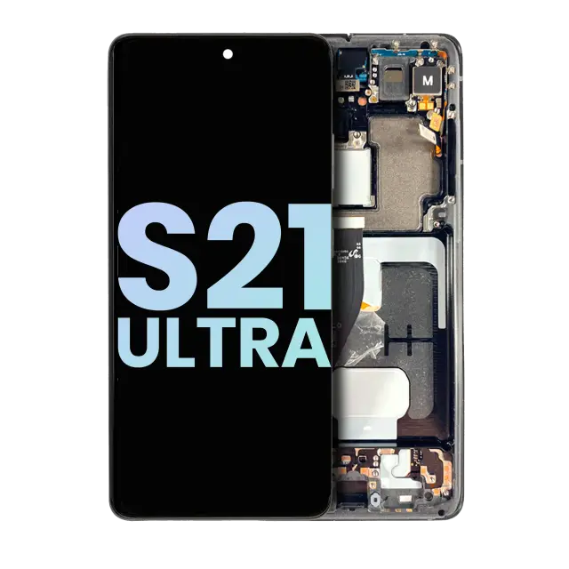Écran OLED avec châssis pour Samsung Galaxy S21 Ultra 5G (pack service origine, noir fantôme)