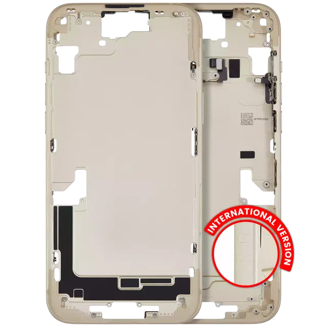 Châssis pour Apple iPhone 15 Plus (version EU, origine d'occasion — grade A, jaune) — Châssis central avec petites pièces