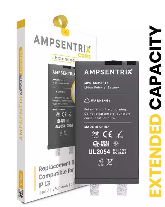 Batterie nue à souder pour Apple IPhone 13 (soudure par points requise, AmpSentrix Core Extended)