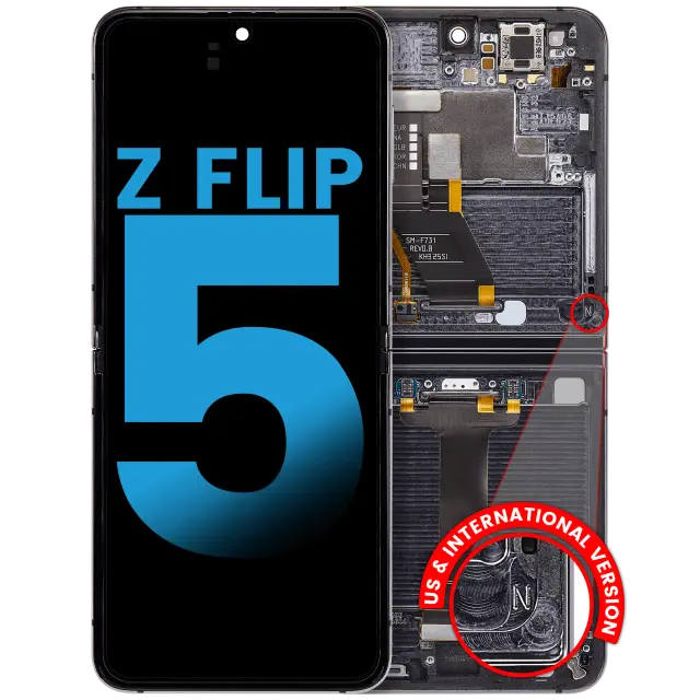 Écran OLED intérieur avec châssis pour Samsung Galaxy Z Flip 5 5G (F731) (version US & internationale, compatible, noir fantôme)