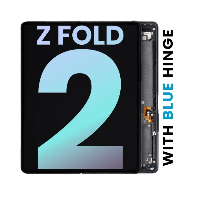 Écran OLED intérieur avec châssis pour Samsung Galaxy Z Fold 2 5G (pack service origine, version US & internationale, Mystic Black With Blue Hinge)