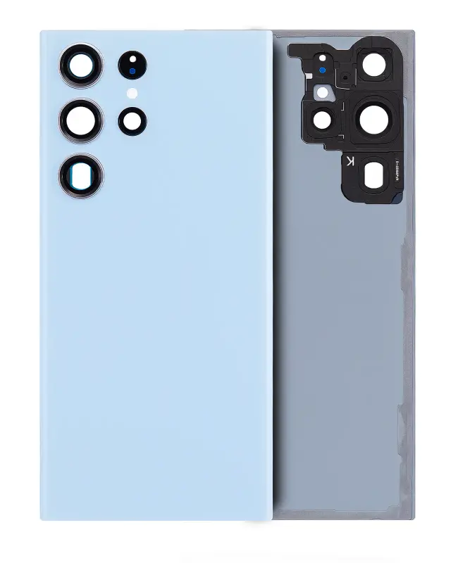 Vitre arrière pour Samsung Galaxy S23 Ultra 5G (sans logo, compatible premium, bleu ciel)
