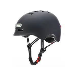 Casque pour Trottinette Électrique avec Eclairage LED Avant & Arrière Rechargeable (Taille L) Micro USB Noir