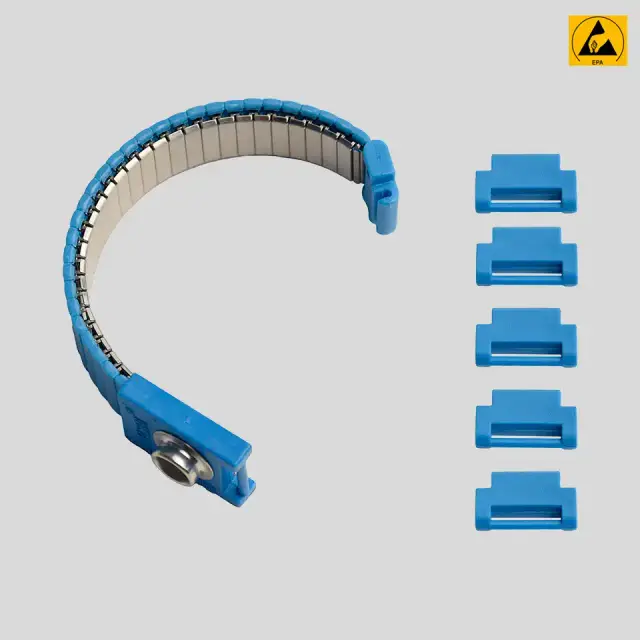 Bracelet ESD réglable en acier inoxydable avec bouton-pression 10 mm