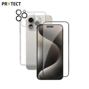 Pack de Protection Coque + Protection Lentille + Verre Trempé PROTECT pour Apple iPhone 15 Pro Transparent