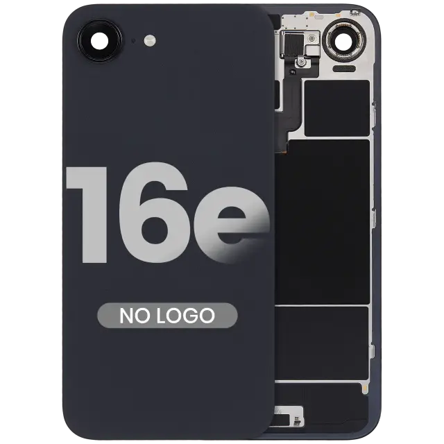 Vitre arrière avec nappe NFC / recharge sans fil et nappe de flash pour Apple iPhone 16e (compatible, noir)