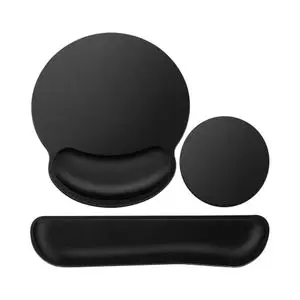 Tapis de Souris Kit 3-en-1 Ergonomique + Repose Poignet Clavier + Sous-Verres Antidérapants - Noir