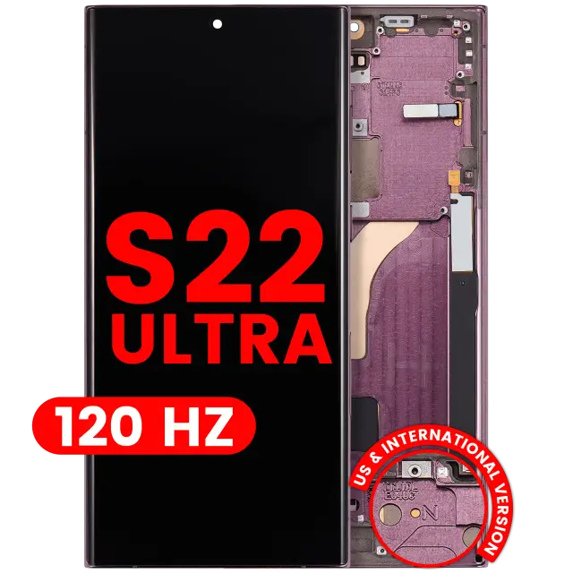 Écran OLED avec châssis pour Samsung Galaxy S22 Ultra 5G (version US & internationale, Aftermarket Pro, 120 Hz, Burgundy)