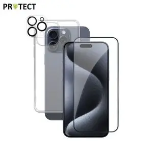 Pack de Protection Coque + Protection Lentille + Verre Trempé PROTECT pour Apple iPhone 15 Pro Max Transparent