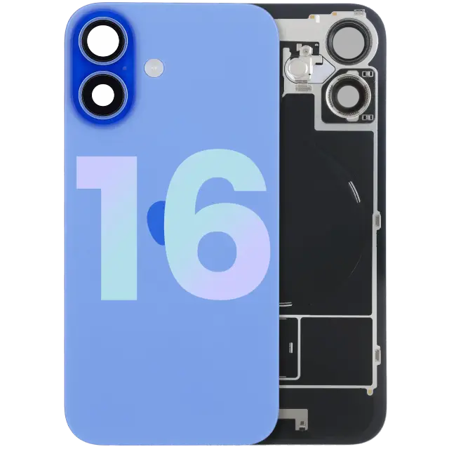 Vitre arrière avec MagSafe, NFC et nappe flash pour Apple iPhone 16 (pack service origine, bleu outremer)