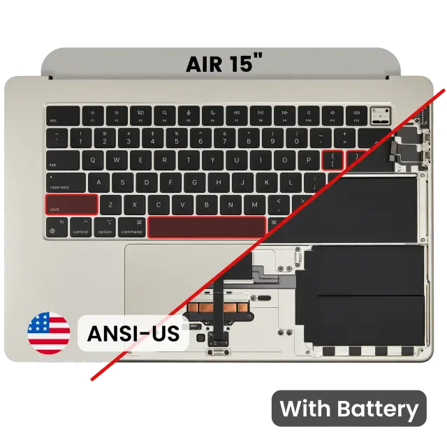 Châssis supérieur avec batterie et clavier ANSI US pour Apple MacBook Air 15" A3114 (2024) (lumière stellaire)