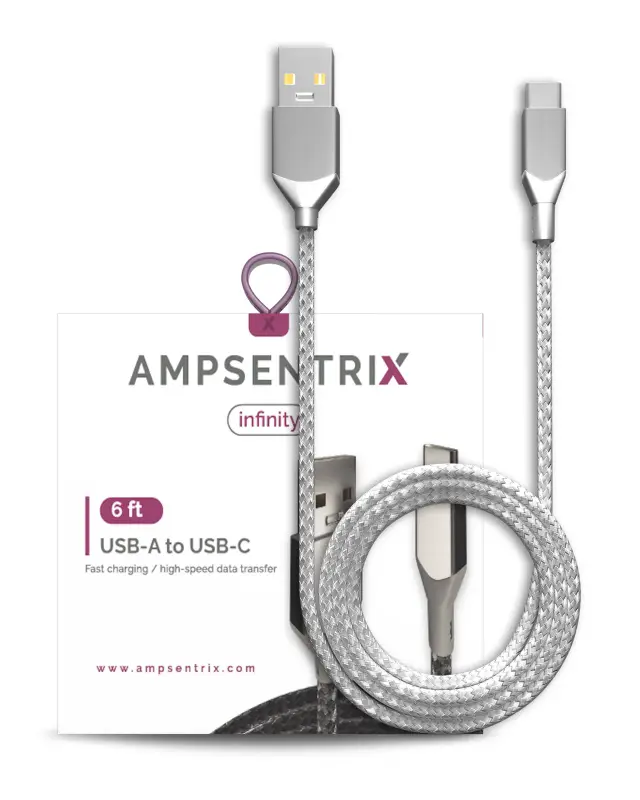 Câble USB-C vers USB-A AmpSentrix Infinity (1,8 m, argent)