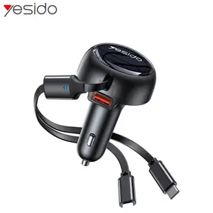 Chargeur Allume-Cigare Yesido Y61 53W (avec Câble Rétractable Lightning + Type-C) Noir