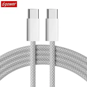 Câble Data USB-C vers USB-C d-power F8005 Nylon Tressé 60W (1m) Blanc