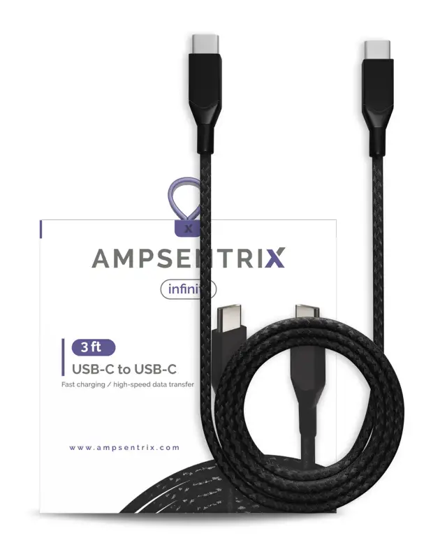Câble AmpSentrix Infinity USB-C vers USB-C (1m, 3ft, noir)