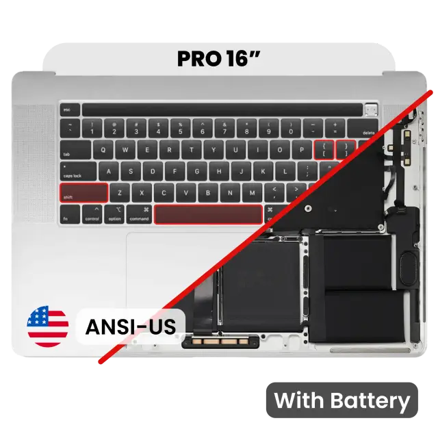 Châssis supérieur avec batterie et clavier ANSI US pour Apple MacBook Pro 16" A2141 (2019) (origine d’occasion: argent) — réf. 107082074479