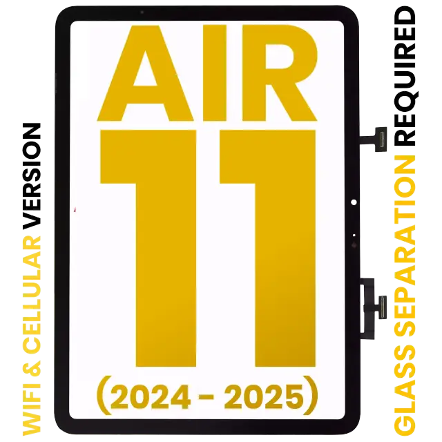 Vitre tactile pour Apple iPad Air 11" (2024 / 2025 / 2026) (OCA préinstallé, séparation de la vitre requise, premium, WiFi / Cellular, noir)