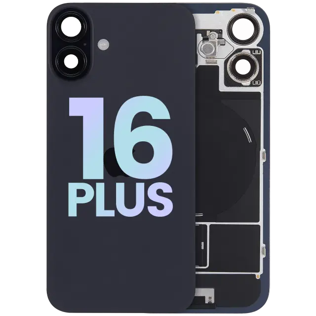 Vitre arrière avec MagSafe, NFC et nappe flash pour Apple iPhone 16 Plus (pack service origine, noir)