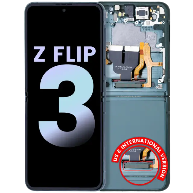 Écran OLED intérieur avec châssis pour Samsung Galaxy Z Flip 3 5G (version US & internationale, pack service origine, vert)