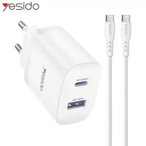 Chargeur Secteur Multi Yesido YC108 USB + USB-C 35W avec Câble USB-C vers USB-C Blanc