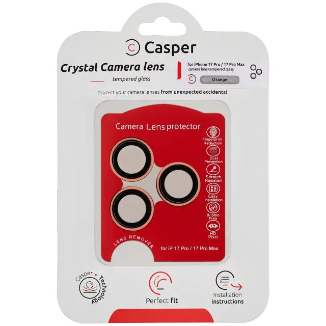 Protection de lentilles de caméra pour iPhone 17 Pro / 17 Pro Max (Orange, transparent)