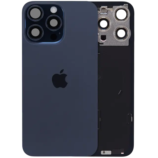 Vitre arrière avec MagSafe, NFC et nappe flash pour Apple iPhone 15 Pro Max (origine, Blue Titanium)