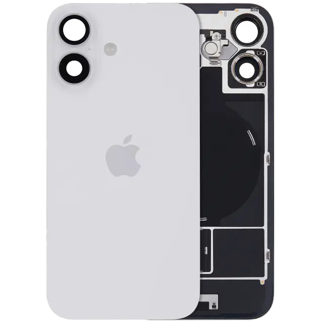 Vitre arrière avec MagSafe, NFC et nappe flash pour Apple iPhone 16 (UK / EU Version, origine, blanc)