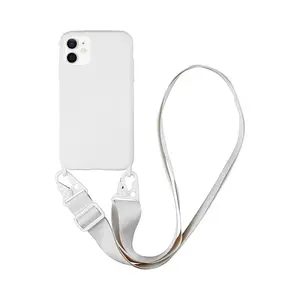 Coque Silicone avec Bandoulière Apple iPhone 12 Blanc
