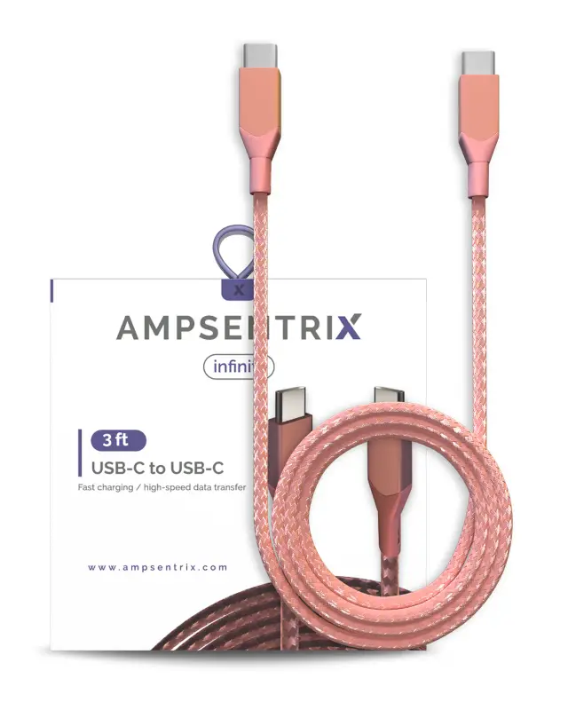 Câble AmpSentrix Infinity USB-C vers USB-C (1m, 3ft, rose)