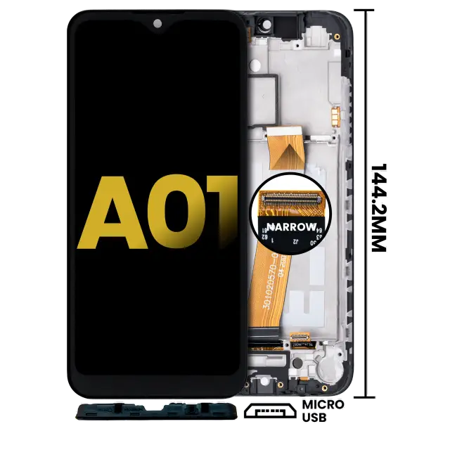 Écran LCD avec châssis pour Samsung Galaxy A01 (Global Model, Micro USB Frame, reconditionné, toutes couleurs)