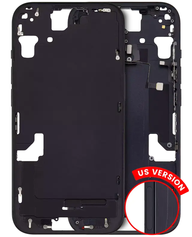 Châssis avec petits composants pour Apple iPhone 15 (version US, eSIM uniquement, compatible, noir)