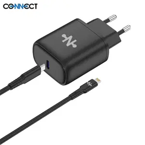 Chargeur Secteur USB-C CONNECT Charge Rapide 25W avec Câble Data Type-C vers Lightning (1m) Noir