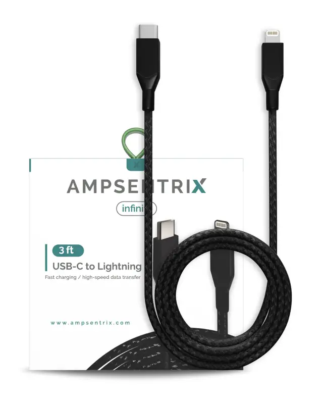 Câble Lightning vers USB-C AmpSentrix Infinity (non MFi, 1 m, noir)