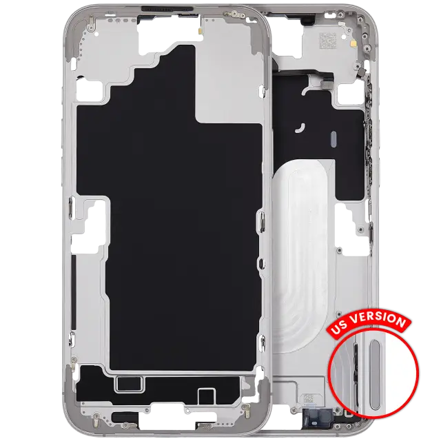 Châssis avec boutons alimentation et volume pour Apple iPhone 16 Plus (version US, compatible, blanc) — vue 1
