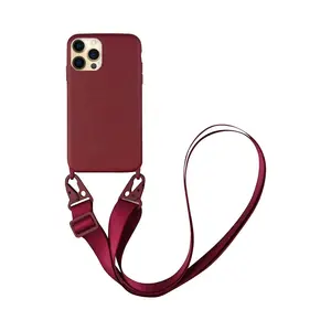 Coque Silicone avec Bandoulière Apple iPhone 12 Pro (#3) Bordeaux