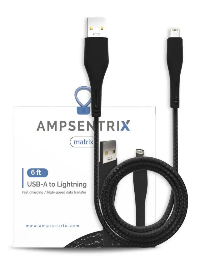 Câble USB-A vers Lightning AmpSentrix Matrix (non MFi, 1,8 m, noir)