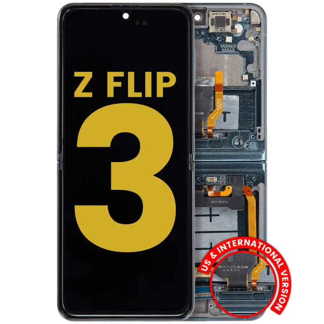 Écran OLED intérieur avec châssis pour Samsung Galaxy Z Flip 3 5G (version US & internationale, reconditionné, Phantom Green)