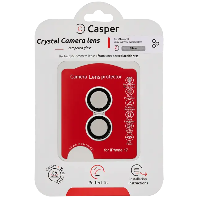 Protection de lentilles de caméra pour iPhone 17 (argent, transparent)