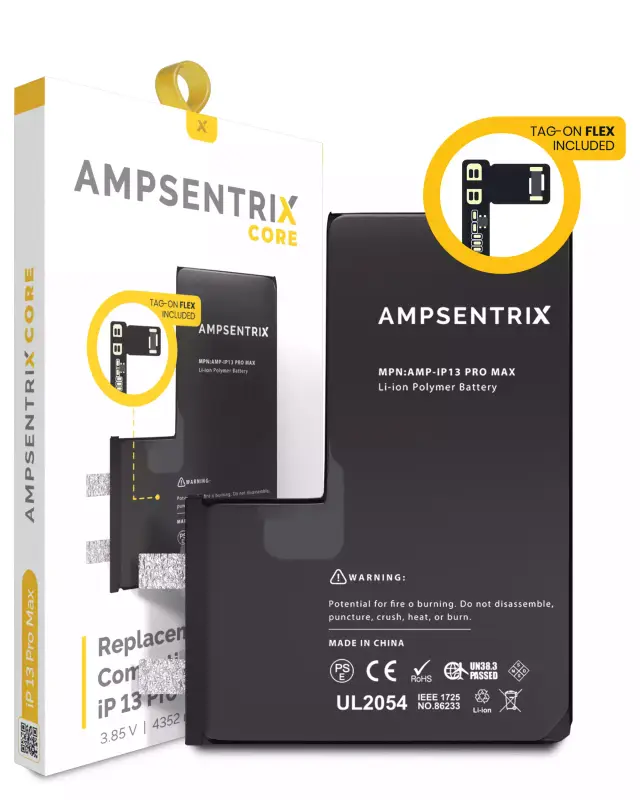 Cellule de batterie nue à souder pour Apple iPhone 13 Pro Max (soudure par points requise, AmpSentrix Core) — réf. 107082071221
