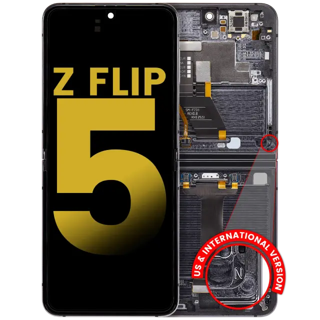 Écran OLED intérieur avec châssis pour Samsung Galaxy Z Flip 5 5G (F731) (version US & internationale, reconditionné, noir fantôme)