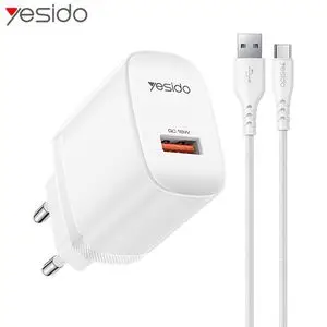 Chargeur Secteur USB Yesido YC111 USB 18W avec Câble USB vers USB-C Blanc