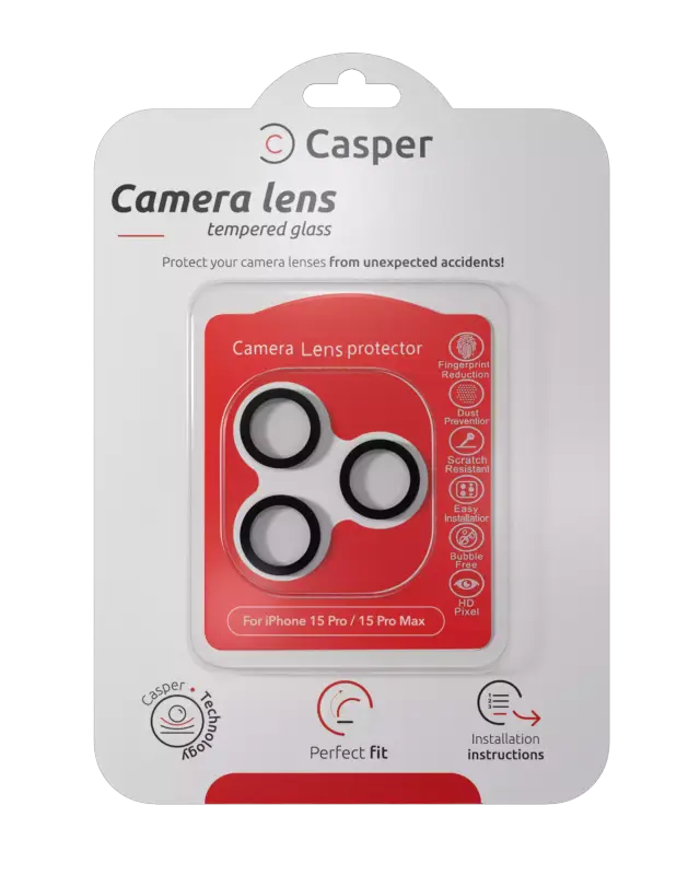 Protection de lentilles de caméra pour iPhone 15 Pro / 15 Pro Max (transparent, noir)