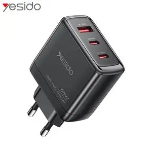 Chargeur Secteur GaN Multi (2x USB-C + USB) Yesido YC144C 65W Noir