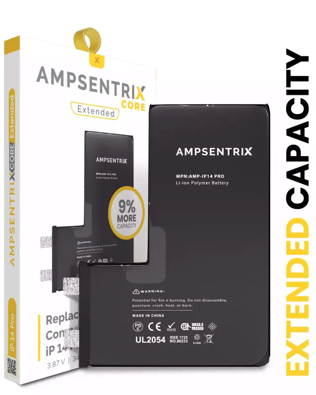 Batterie nue à souder pour Apple IPhone 14 Pro (soudure par points requise, AmpSentrix Core Extended)