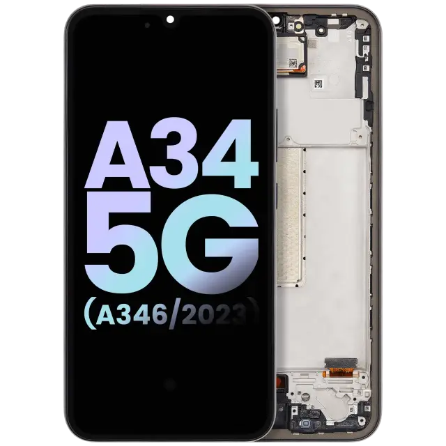 Écran OLED avec châssis pour Samsung Galaxy A34 5G (A346 / 2023) (pack service origine, graphite)