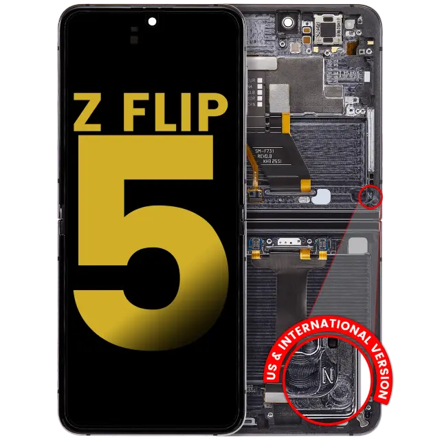 Écran OLED intérieur avec châssis pour Samsung Galaxy Z Flip 5 5G (version US & internationale, reconditionné, graphite)