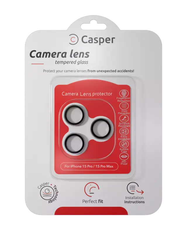 Protection de lentilles de caméra pour iPhone 15 Pro / 15 Pro Max (transparent, argent)