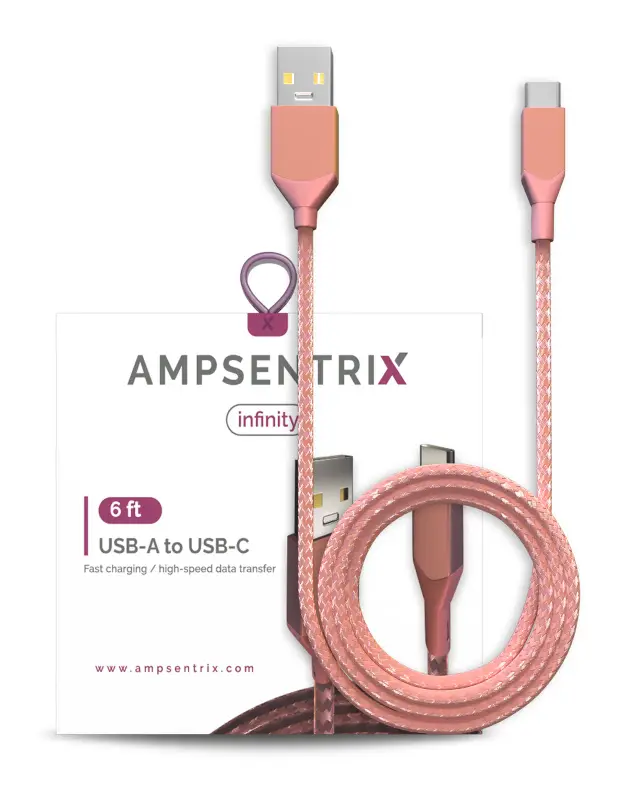 Câble USB-C vers USB-A AmpSentrix Infinity (1,8 m, rose)