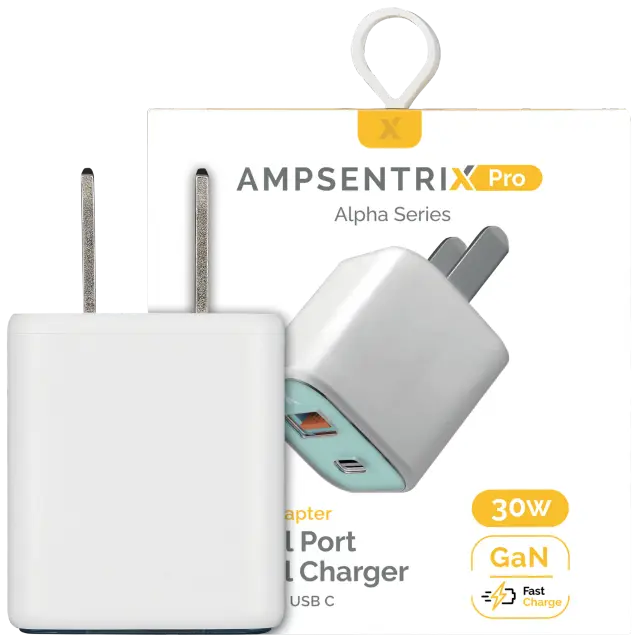 Chargeur secteur AmpSentrix Pro 30W 2-in-1 USB-C / USB-A GaN (turquoise)