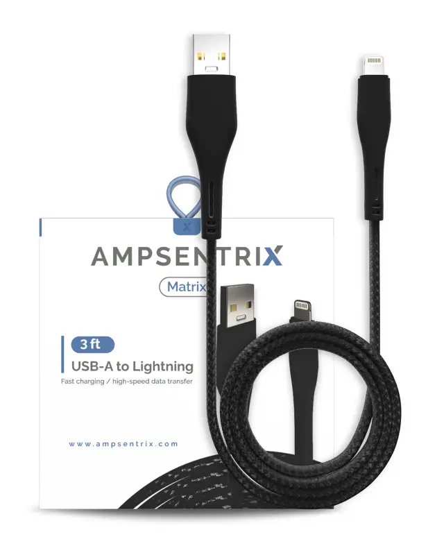 Câble Lightning vers USB-A AmpSentrix Matrix (non MFi, 1 m, noir)